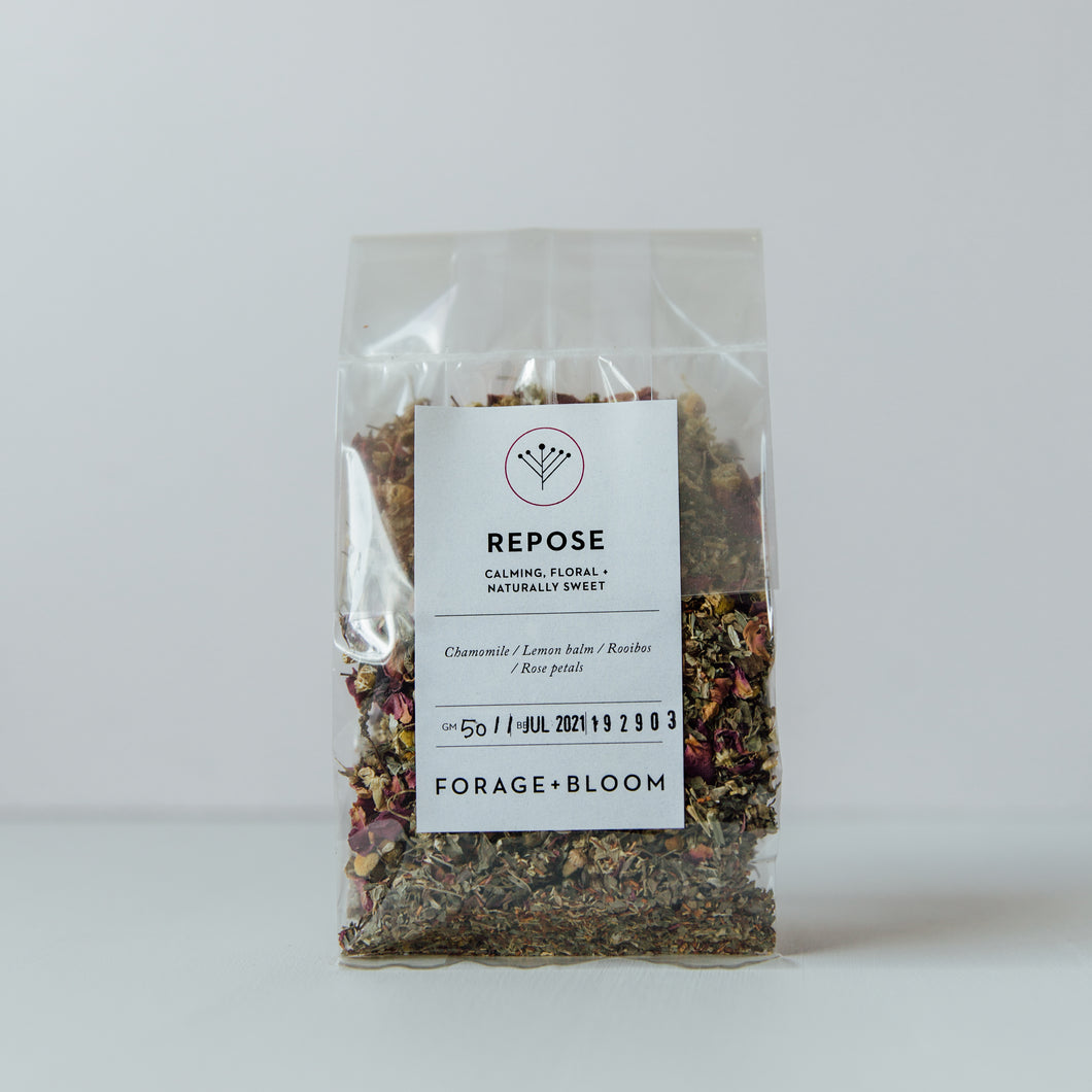 REPOSE : calming, floral + naturally sweet; Chamomile Tea